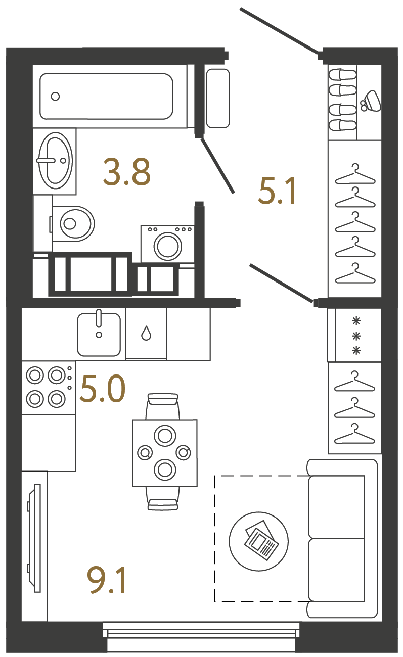 Планировка: студия, 23,0 м²