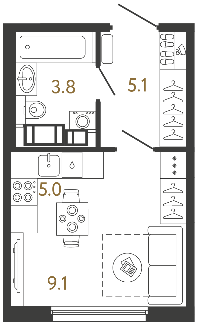 Планировка: студия, 23,0 м²