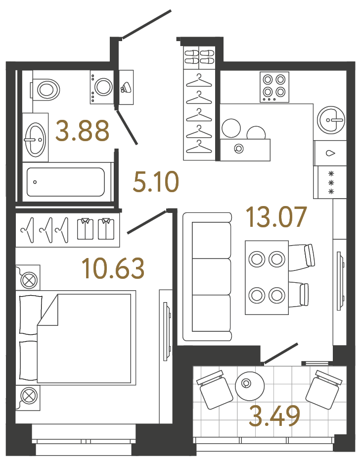 Планировка: 1-комнатная квартира, 32,7 м²