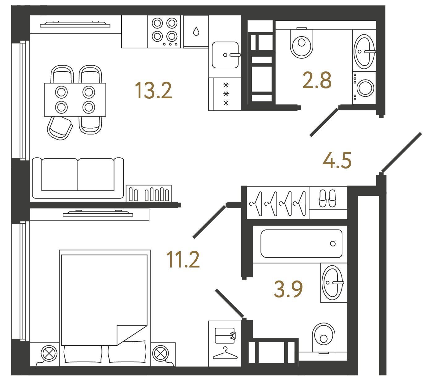 Планировка: 1-комнатная квартира, 35,6 м²