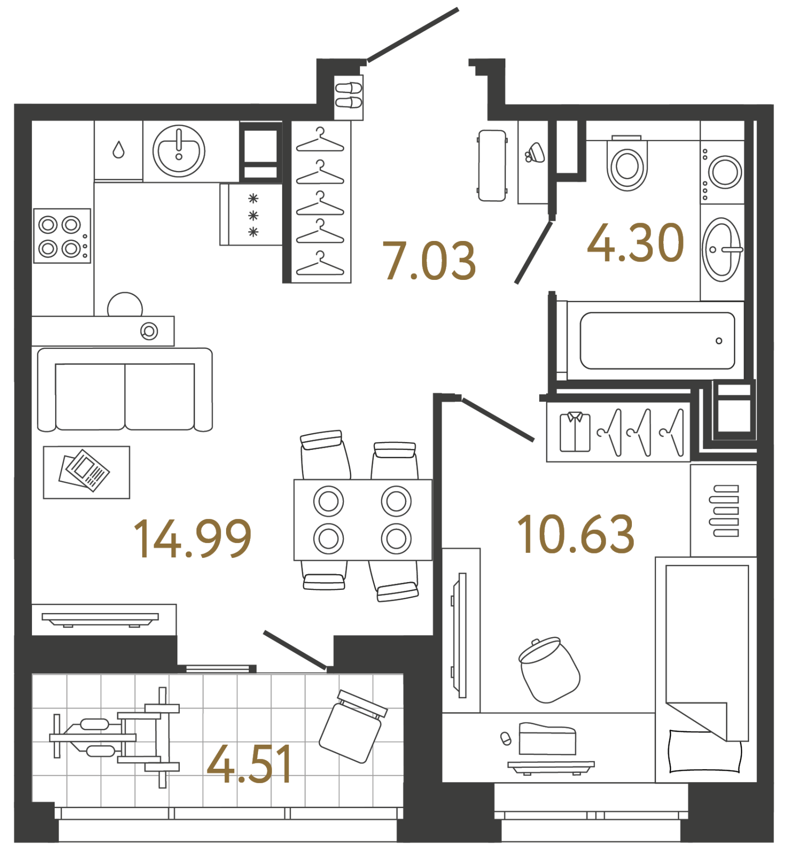 Планировка: 1-комнатная квартира, 37,0 м²