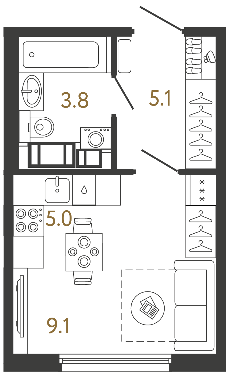 Планировка: студия, 23,0 м²