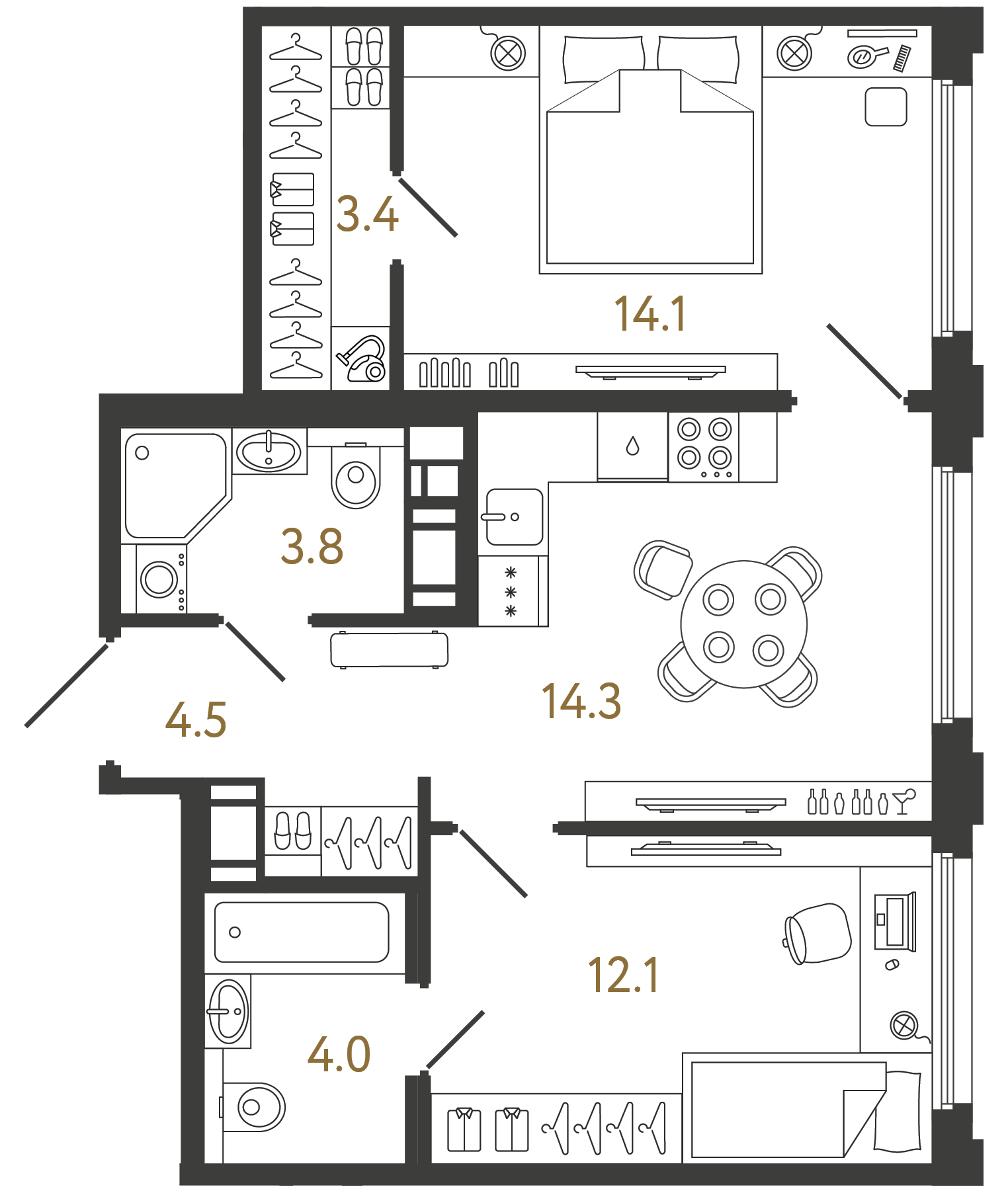 Планировка: 2-комнатная квартира, 56,2 м²