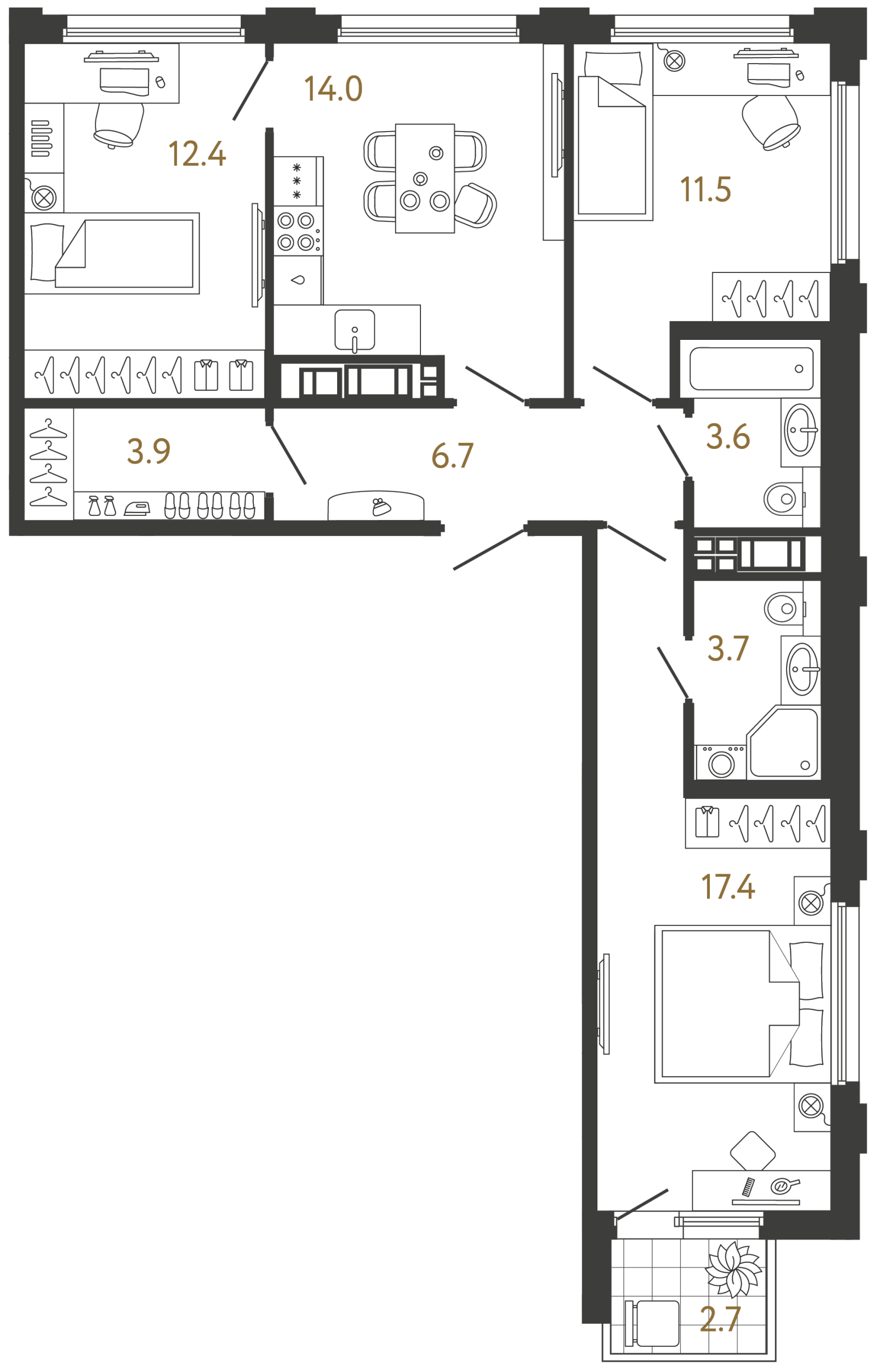 Планировка: 3-комнатная квартира, 73,2 м²