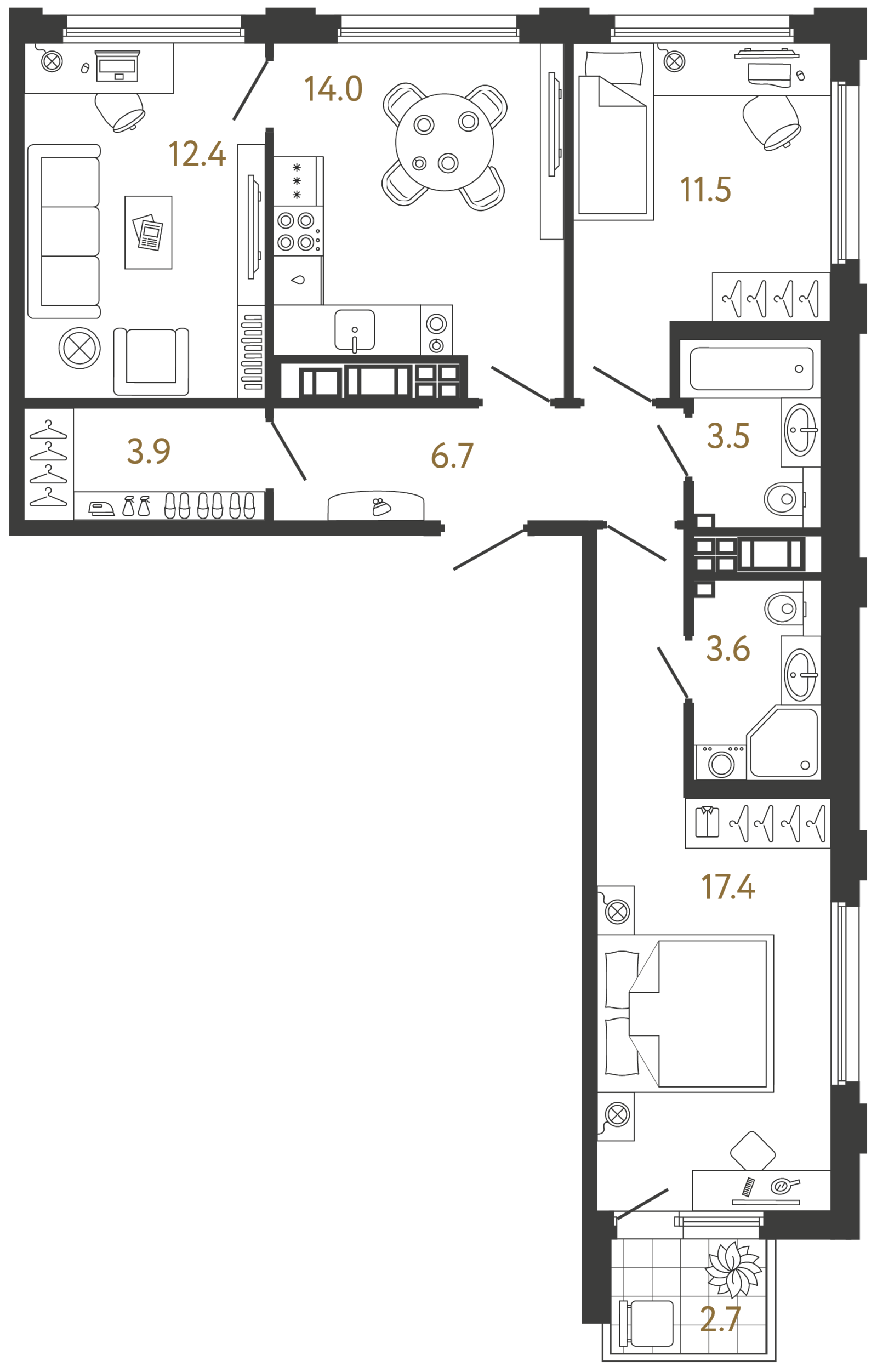 Планировка: 3-комнатная квартира, 73,0 м²
