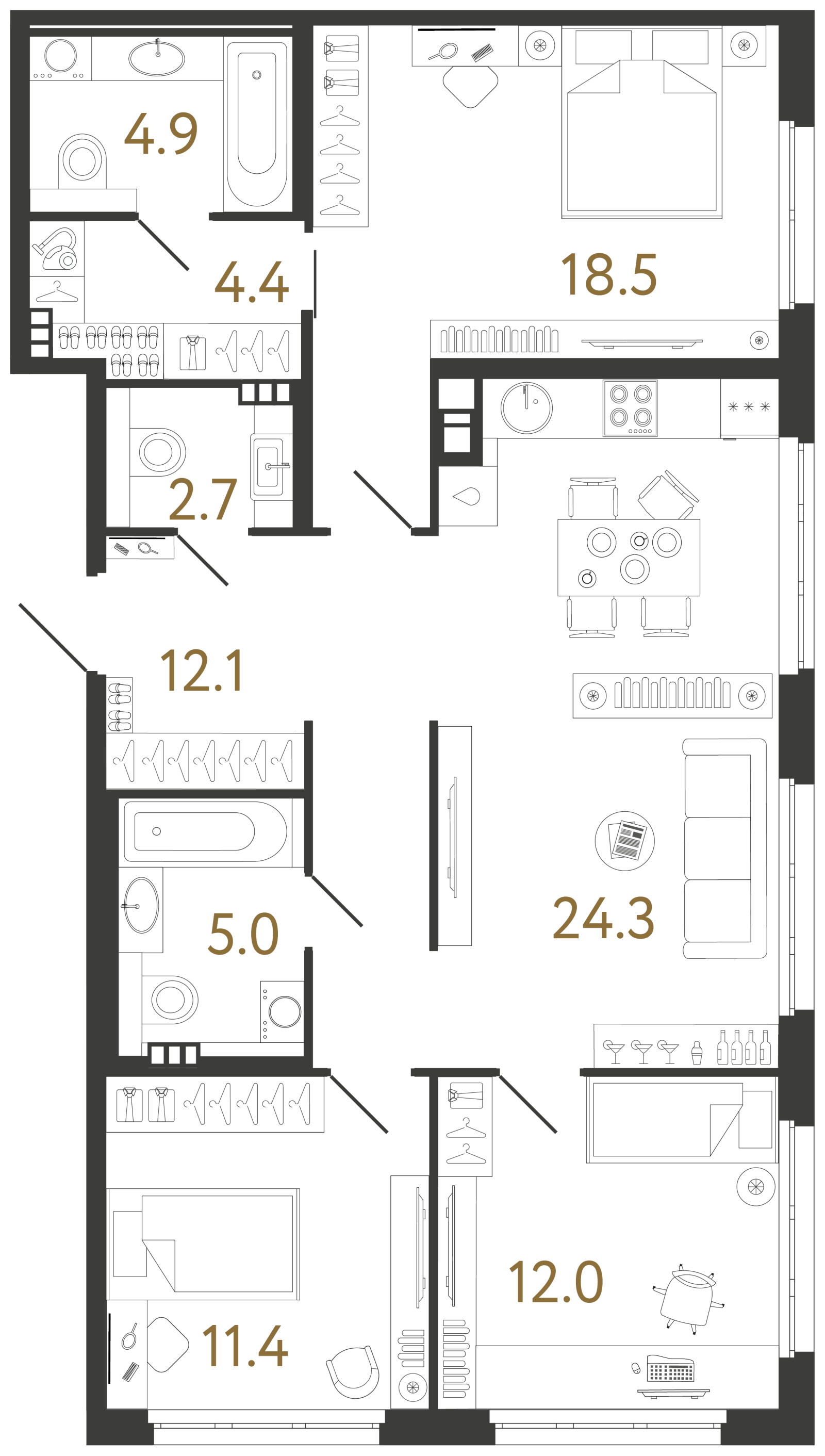 Планировка: 3-комнатная квартира, 95,3 м²