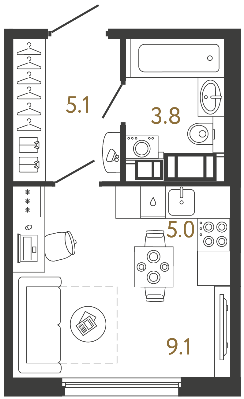 Планировка: студия, 23,0 м²
