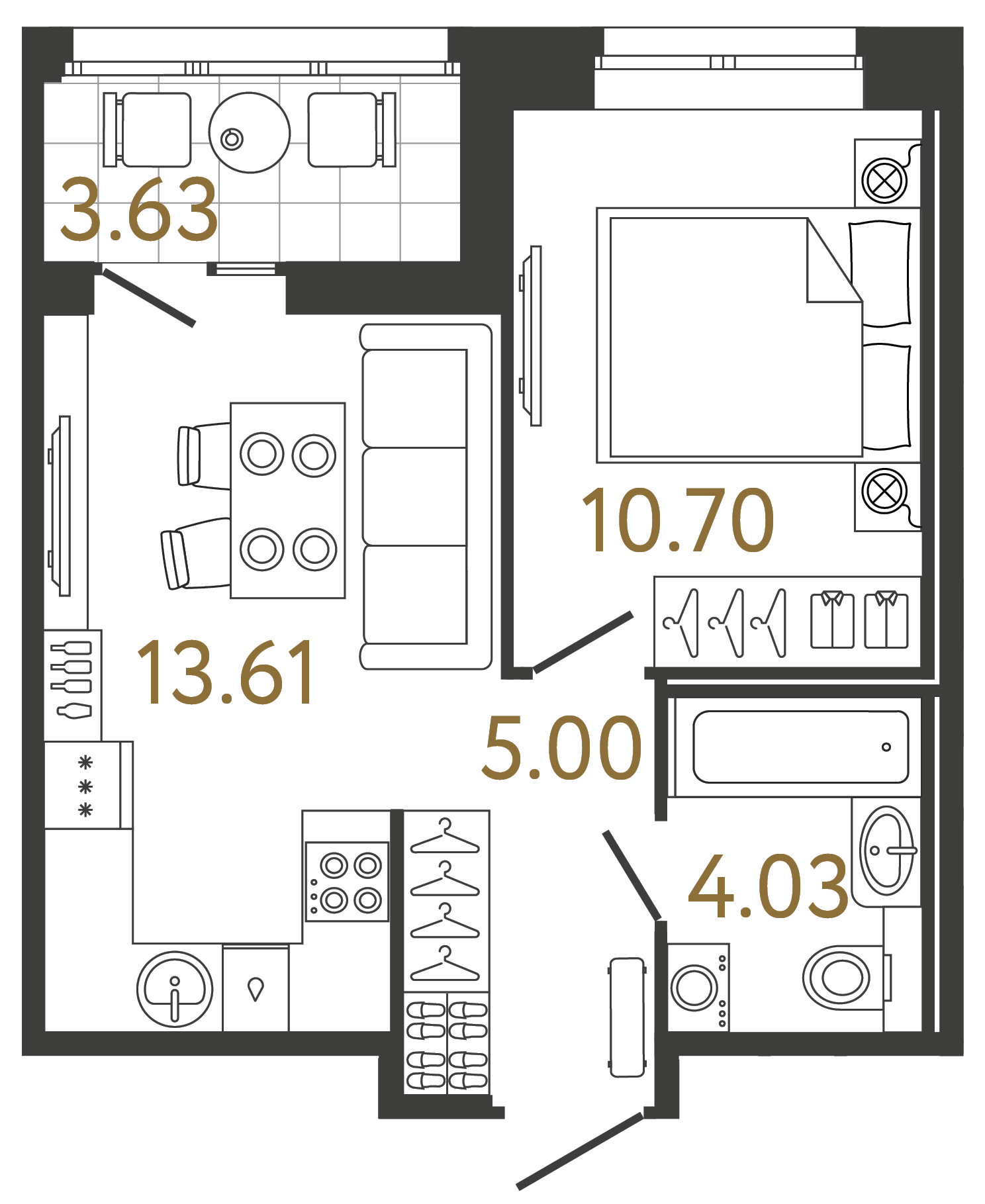 Планировка: 1-комнатная квартира, 33,3 м²