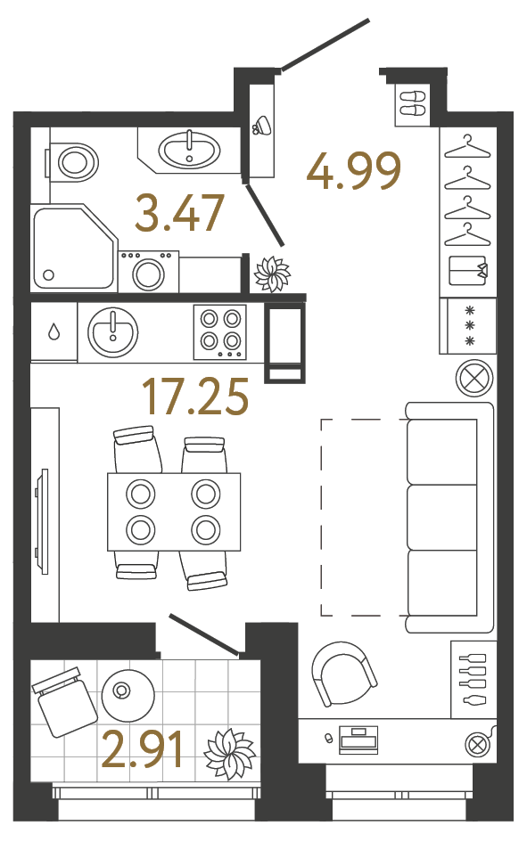 Планировка: студия, 25,7 м²