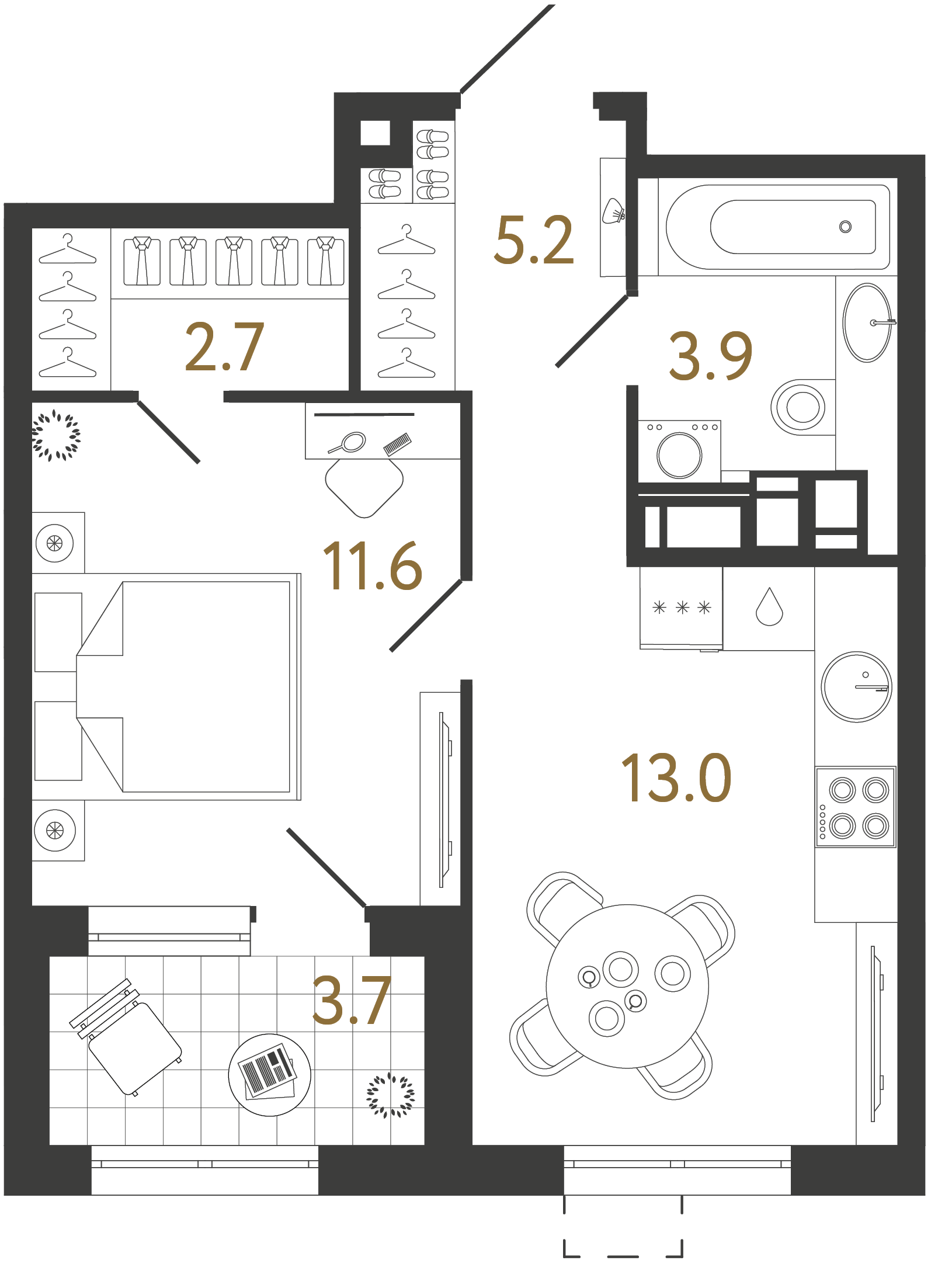 Планировка: 1-комнатная квартира, 36,4 м²