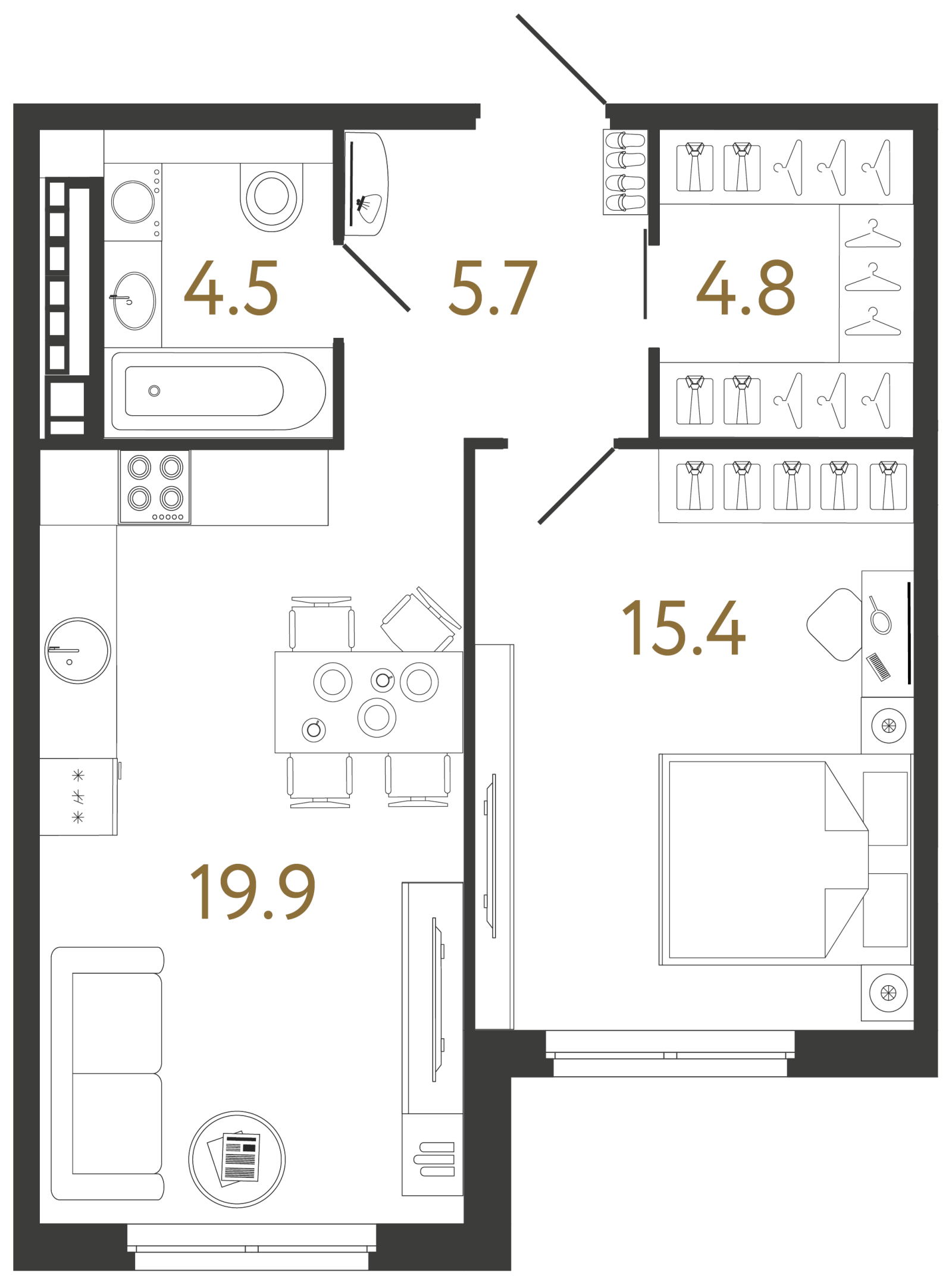 Планировка: 1-комнатная квартира, 50,3 м²