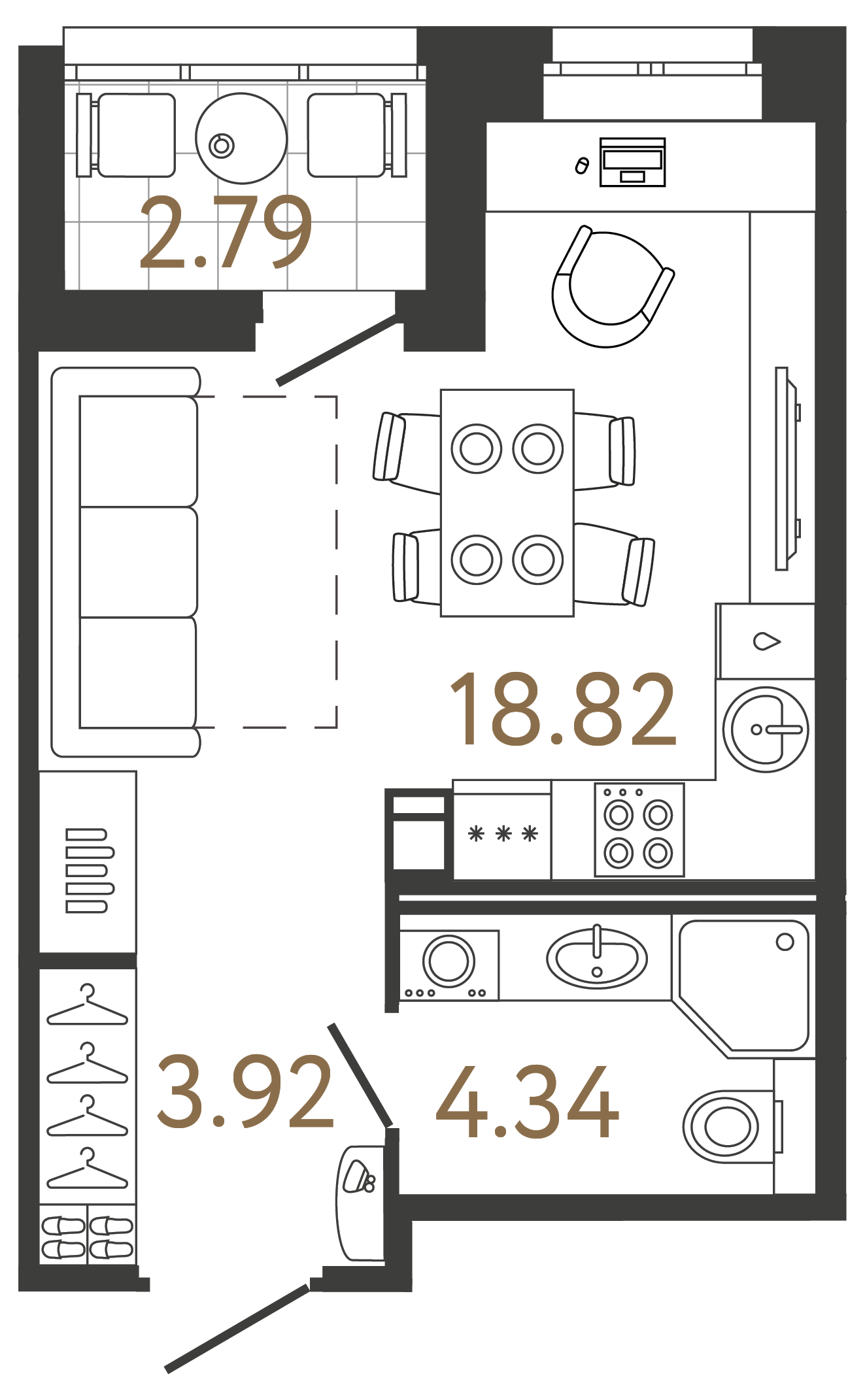 Планировка: студия, 27,1 м²