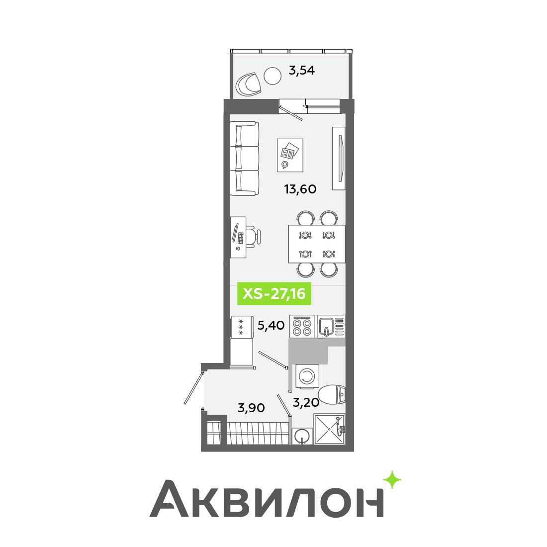Планировка: студия, 27,2 м²