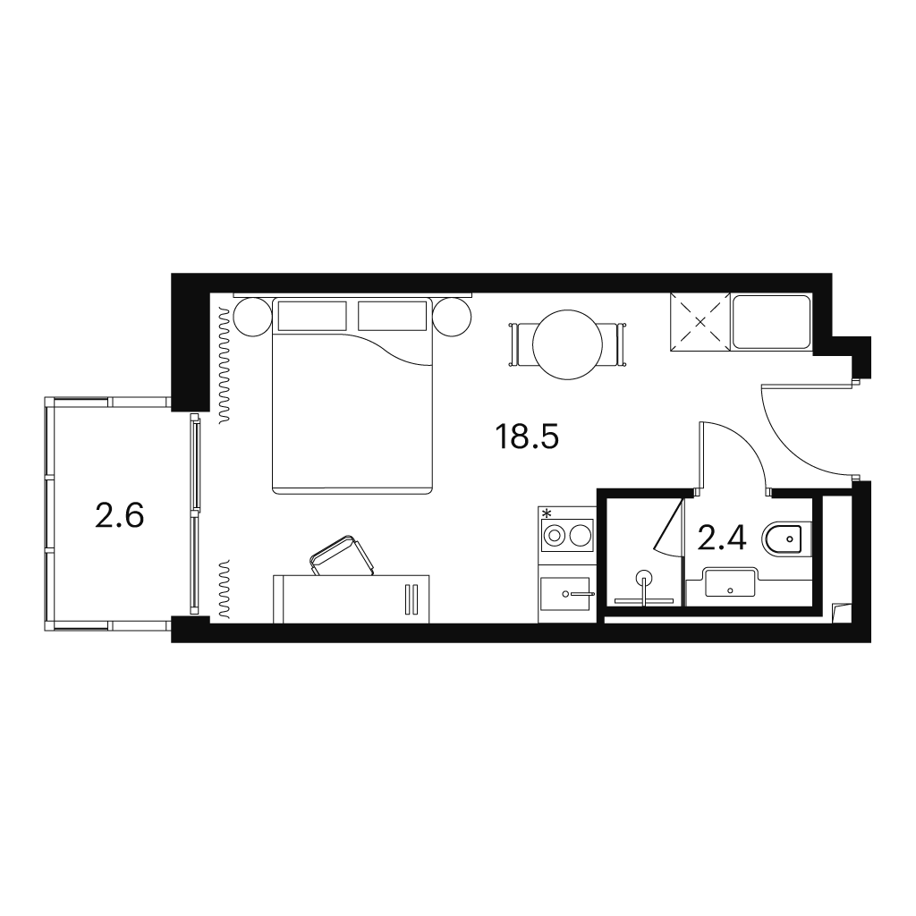 Планировка: студия, 23,5 м²