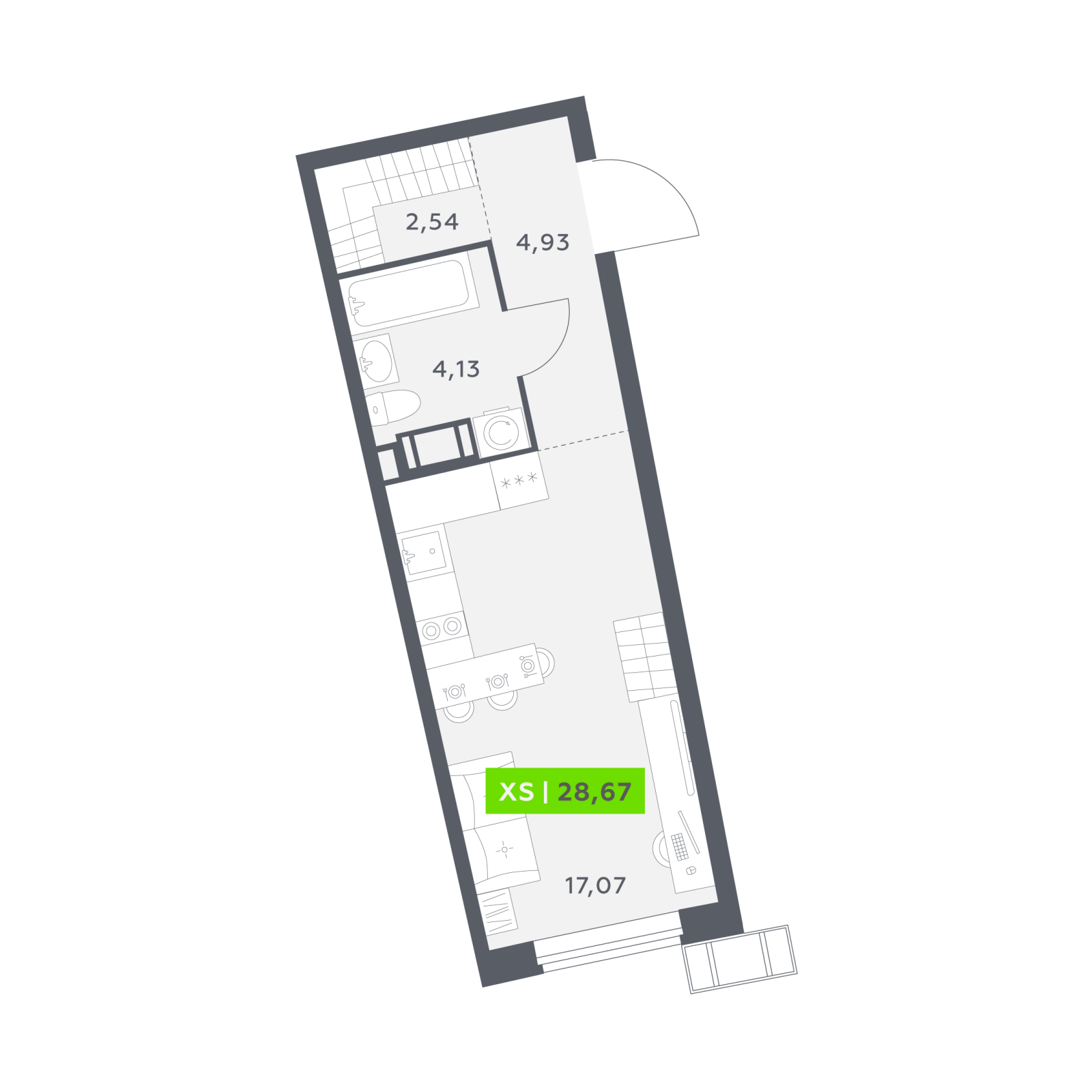 Планировка: студия, 28,7 м²
