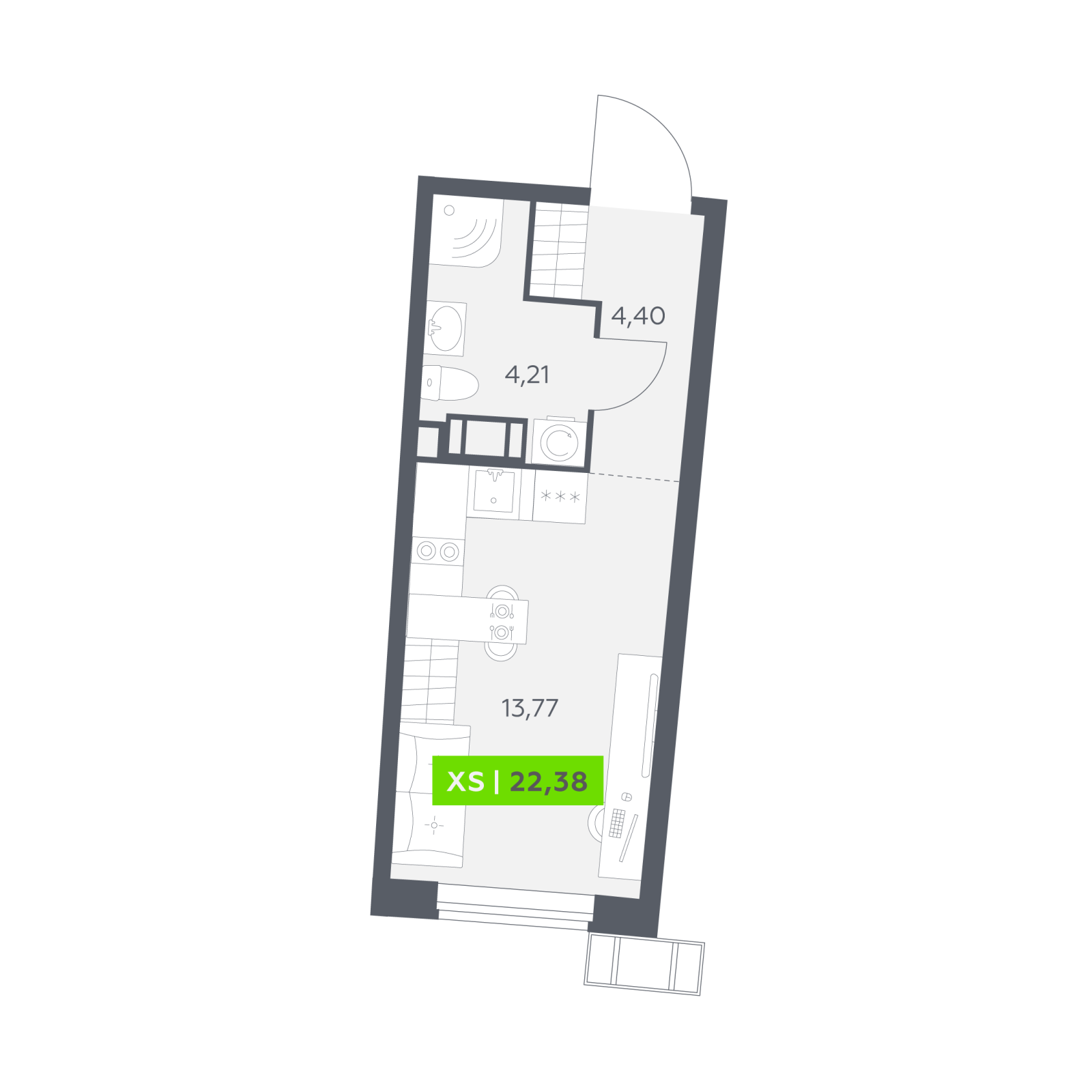 Планировка: студия, 22,4 м²