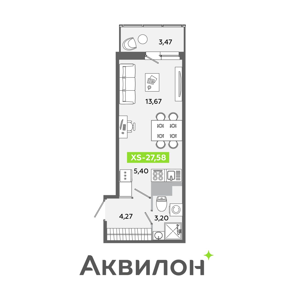 Планировка: студия, 27,6 м²