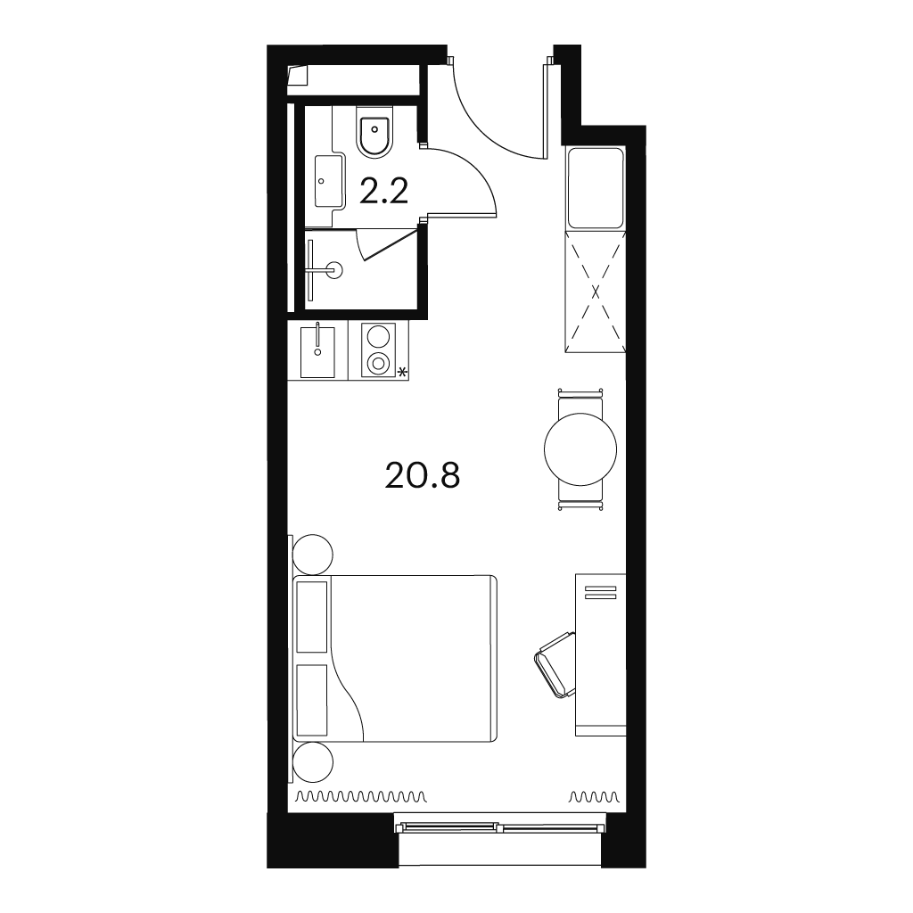 Планировка: студия, 23,0 м²