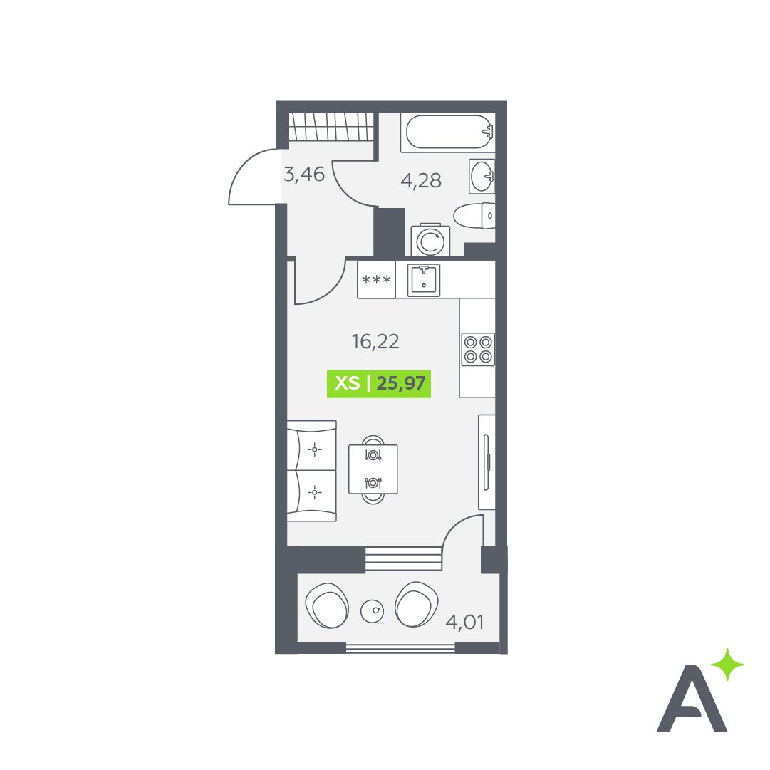 Планировка: студия, 26,0 м²