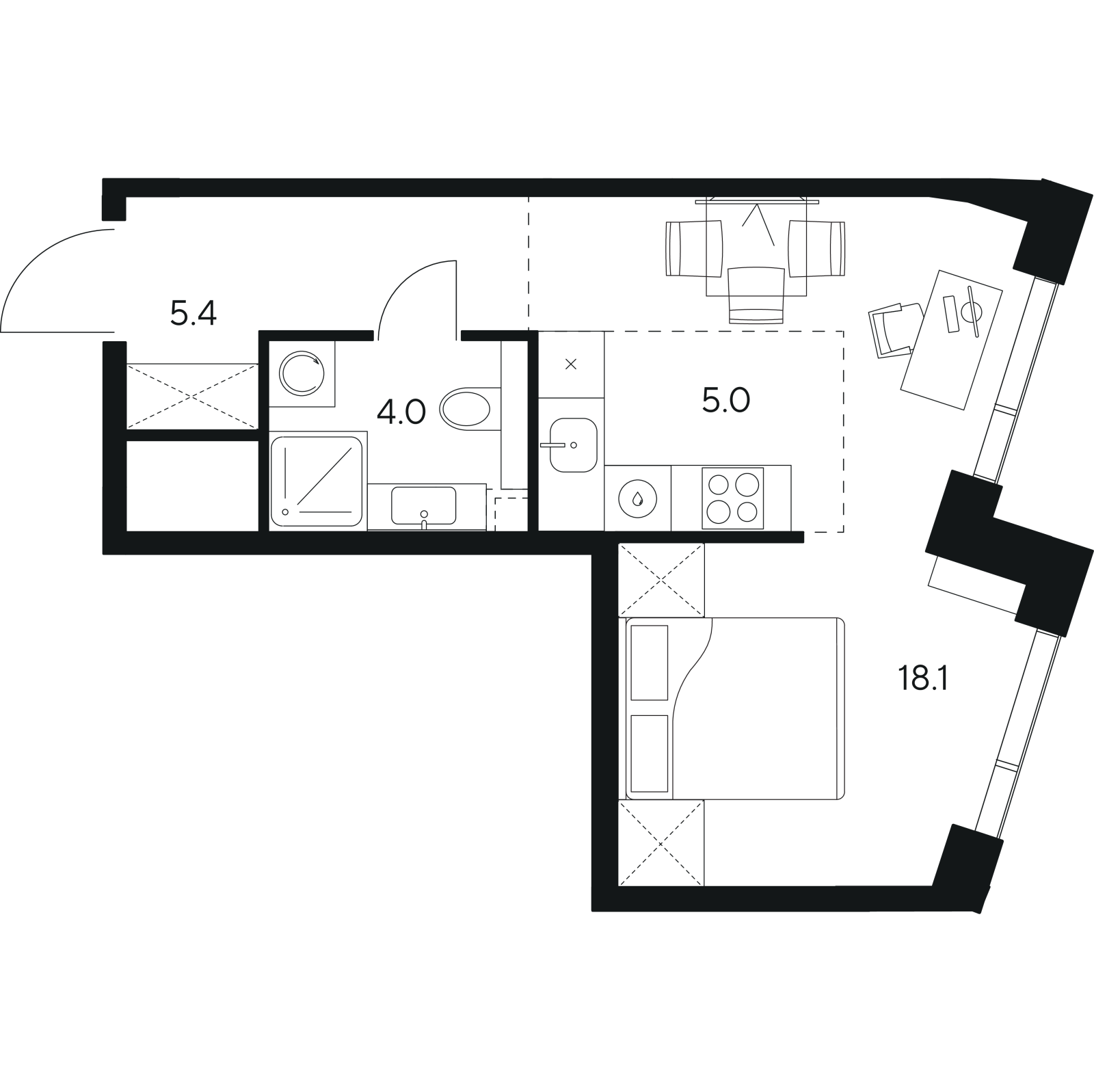 Планировка: студия, 32,5 м²