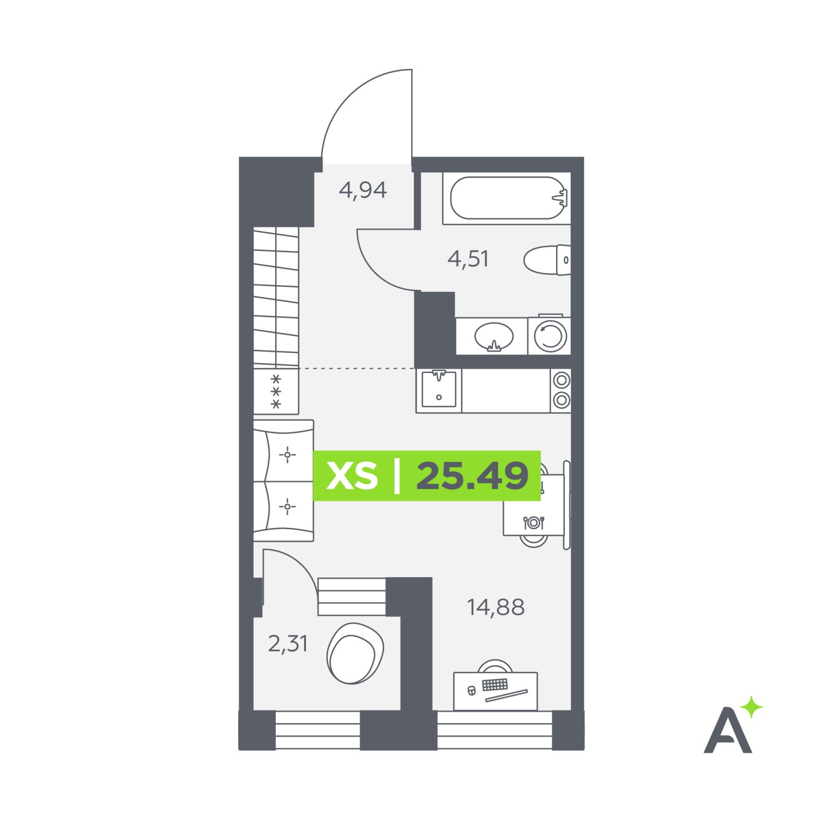 Планировка: студия, 25,5 м²
