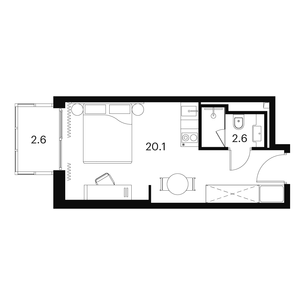 Планировка: студия, 25,3 м²