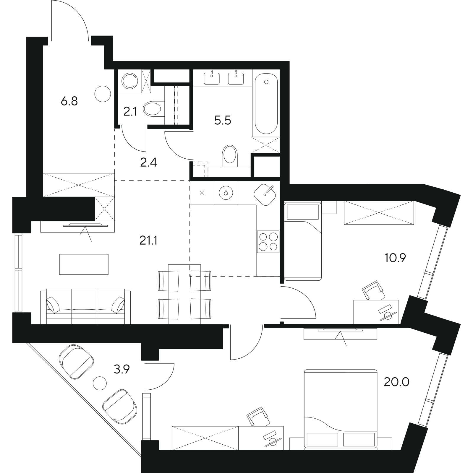 Планировка: 3-комнатная квартира, 72,7 м²