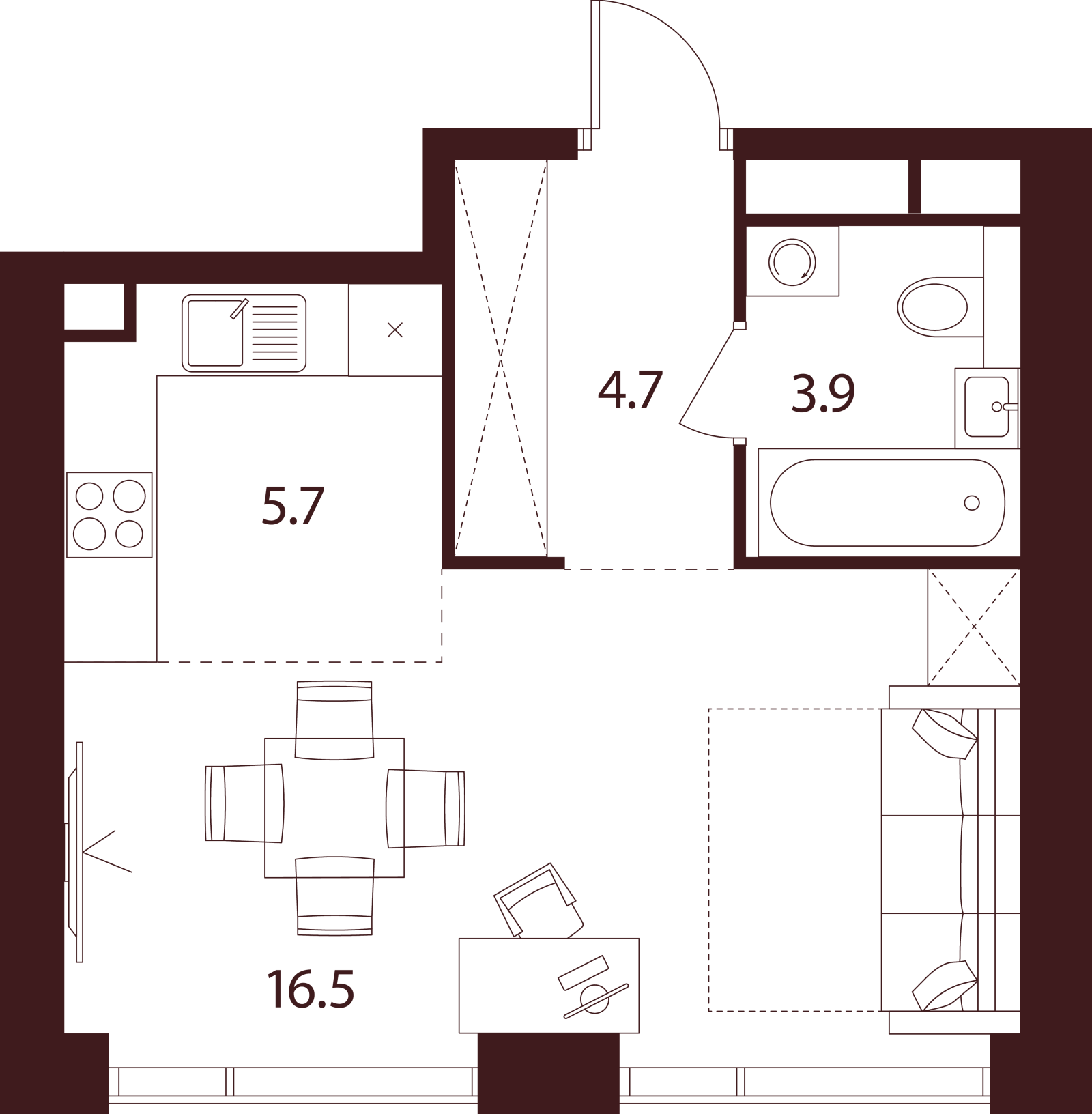 Планировка: студия, 30,8 м²