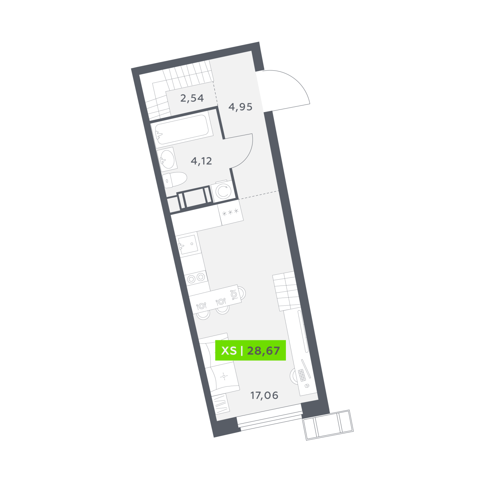 Планировка: студия, 28,7 м²