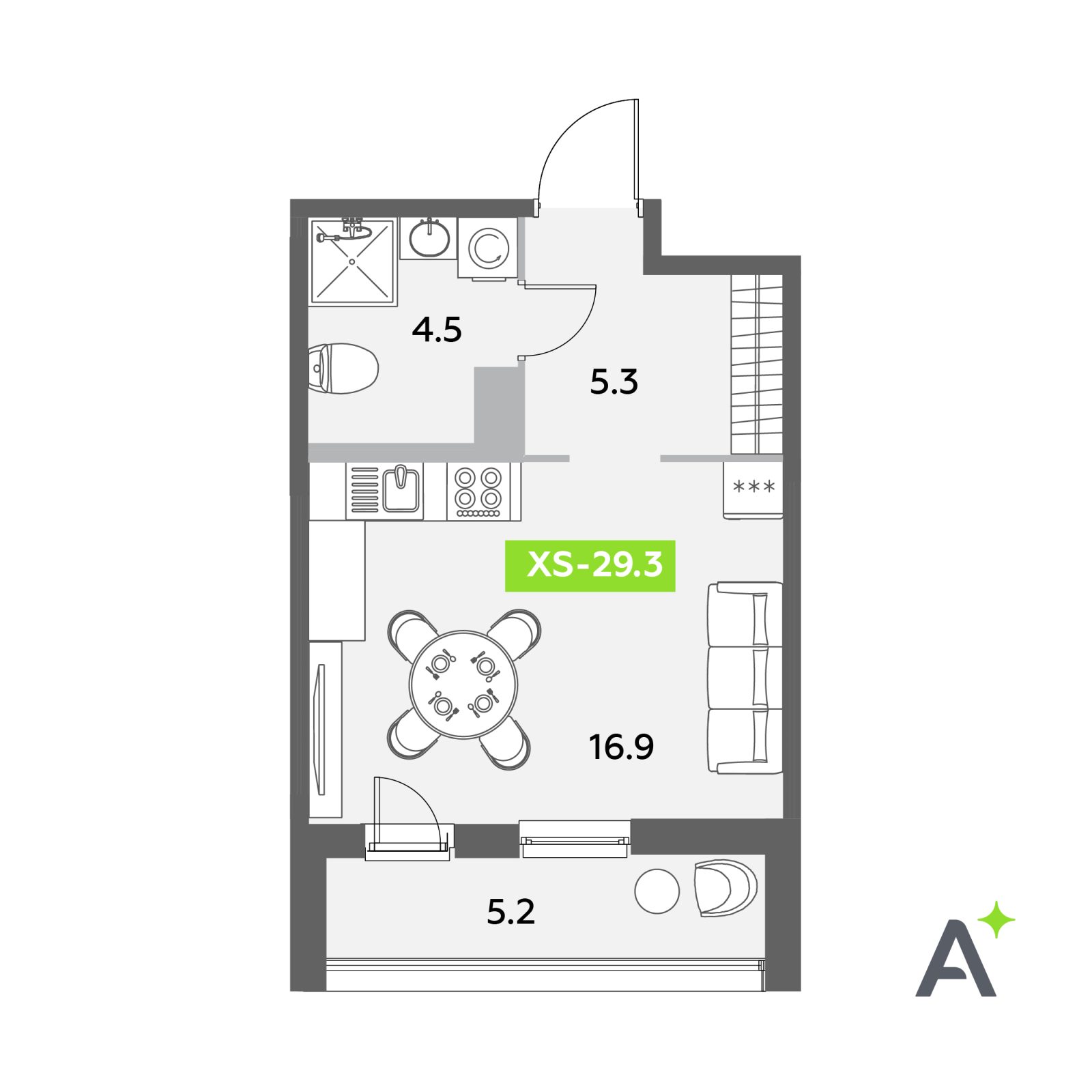 Планировка: студия, 29,3 м²