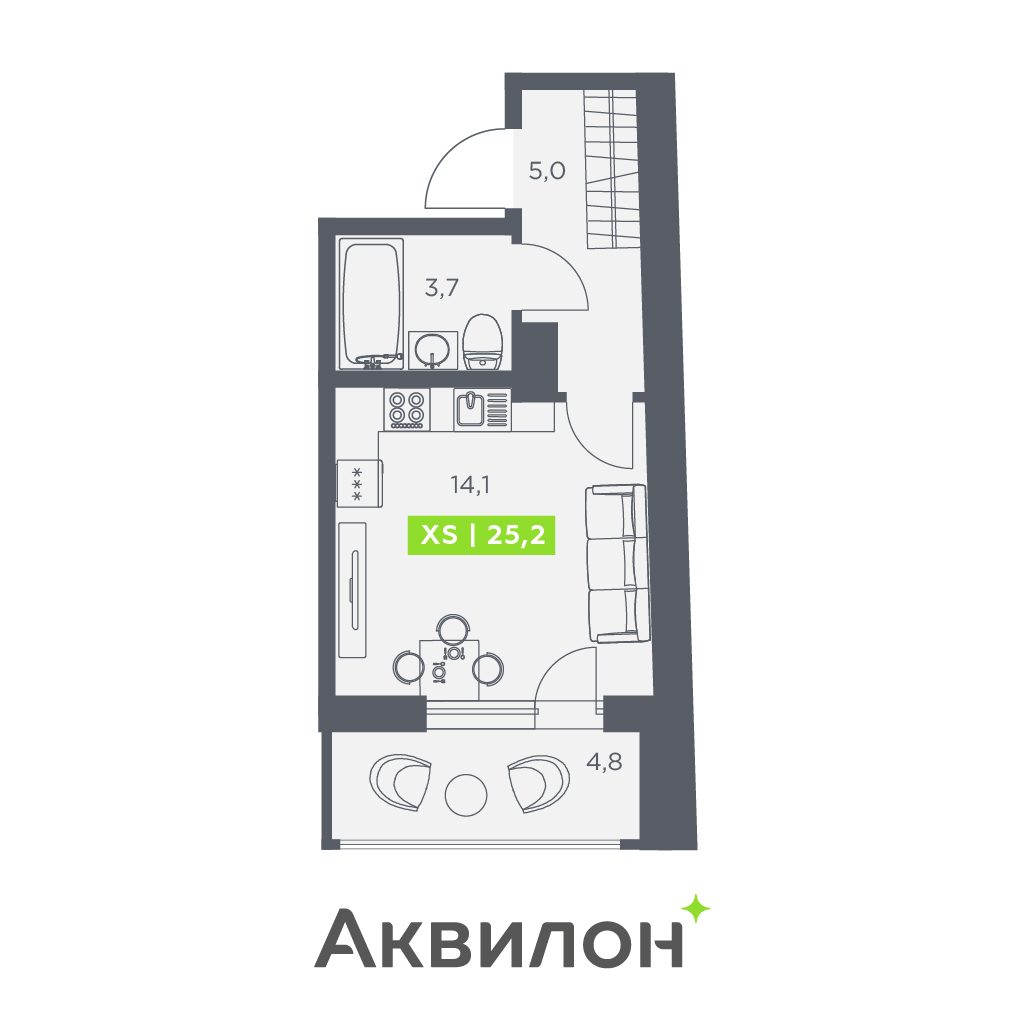 Планировка: студия, 25,2 м²