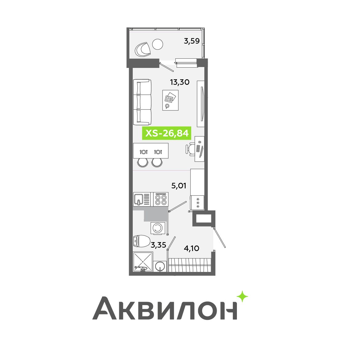 Планировка: студия, 26,8 м²