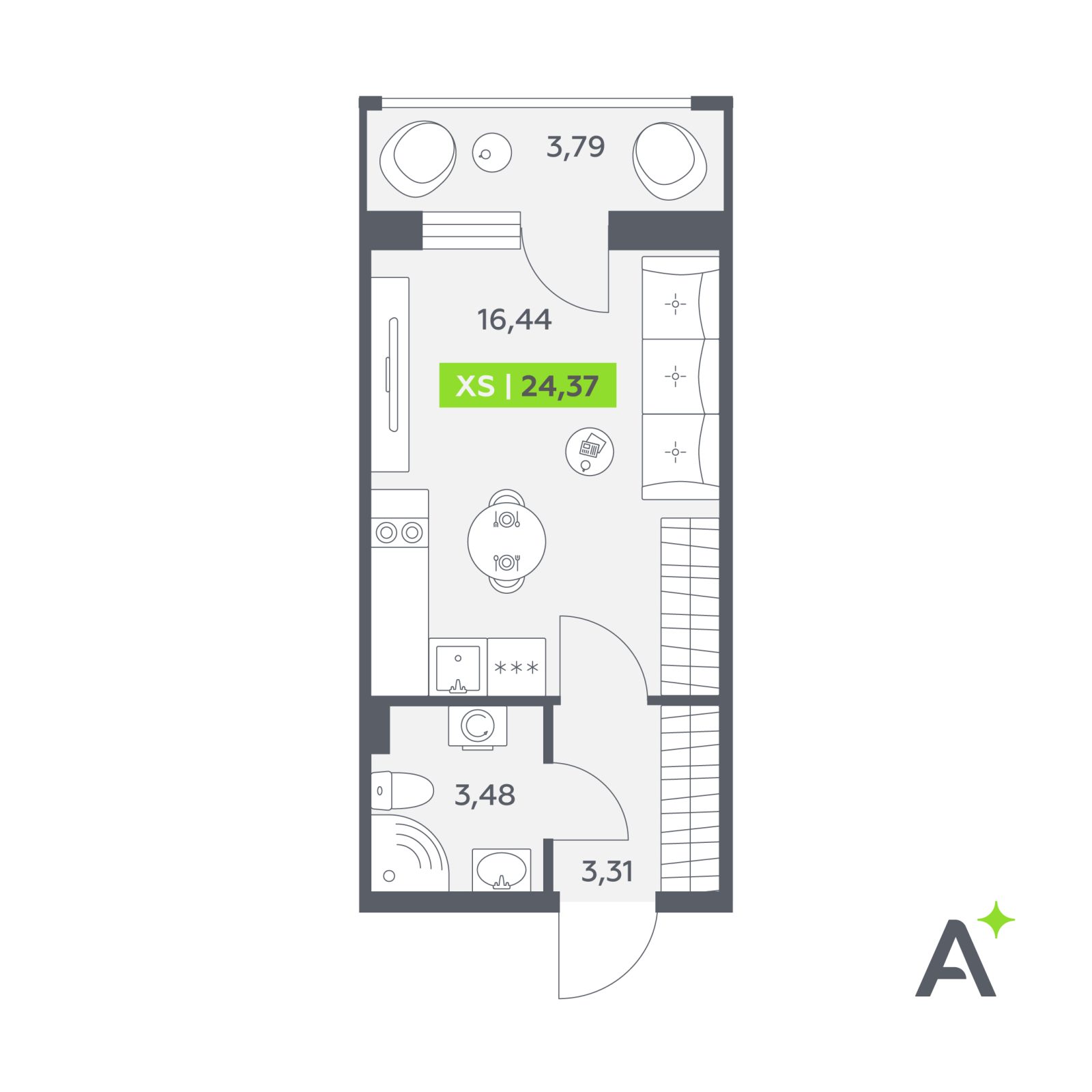 Планировка: студия, 24,4 м²