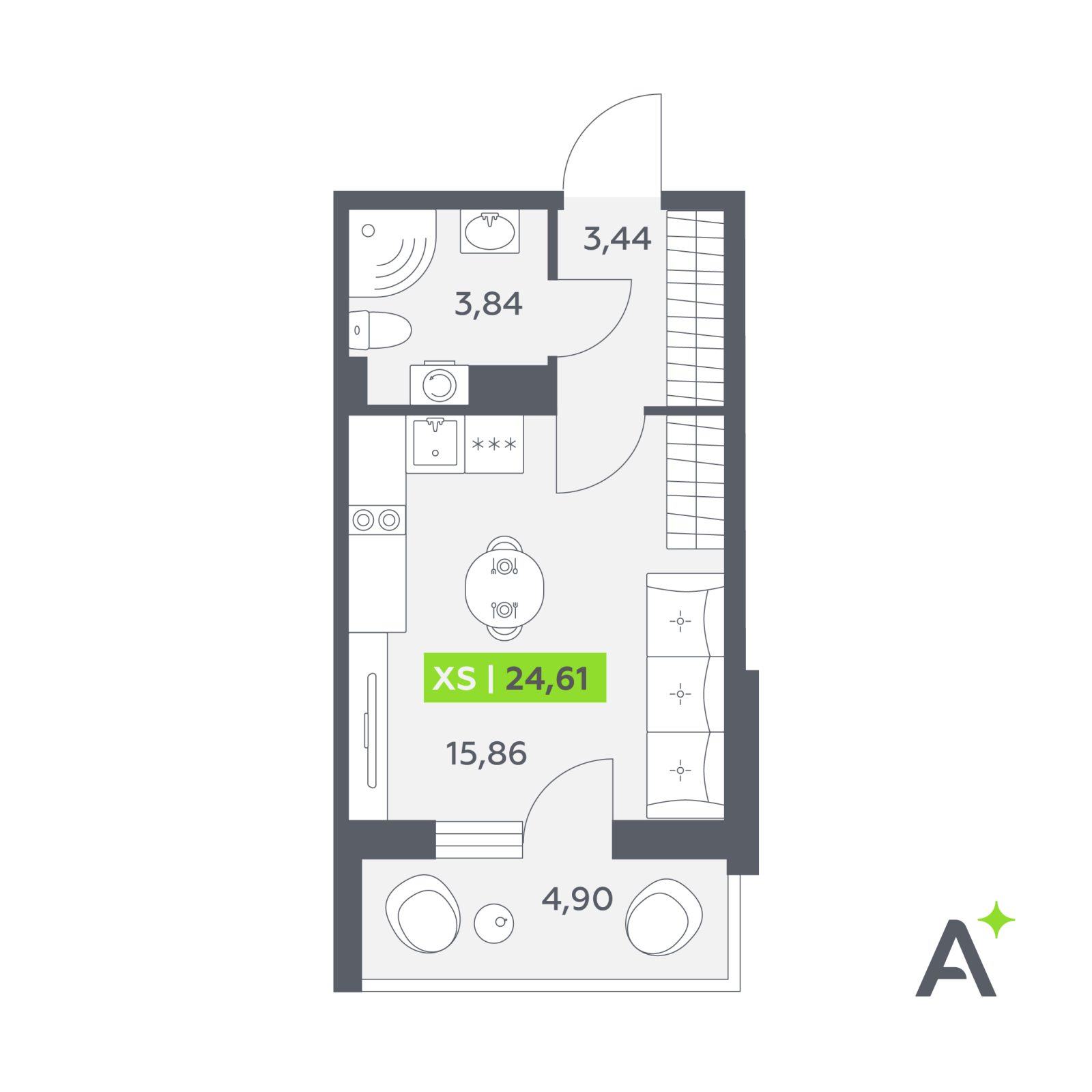 Планировка: студия, 24,6 м²