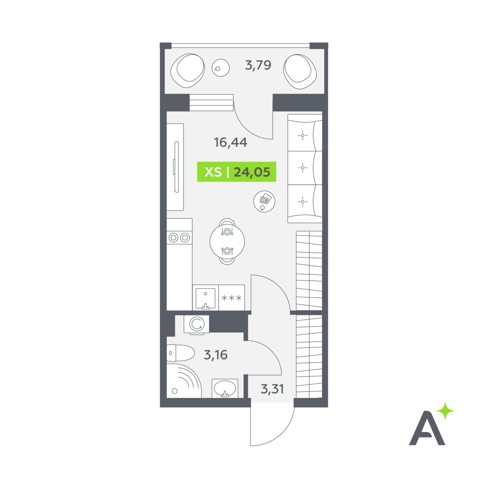 Планировка: студия, 24,1 м²
