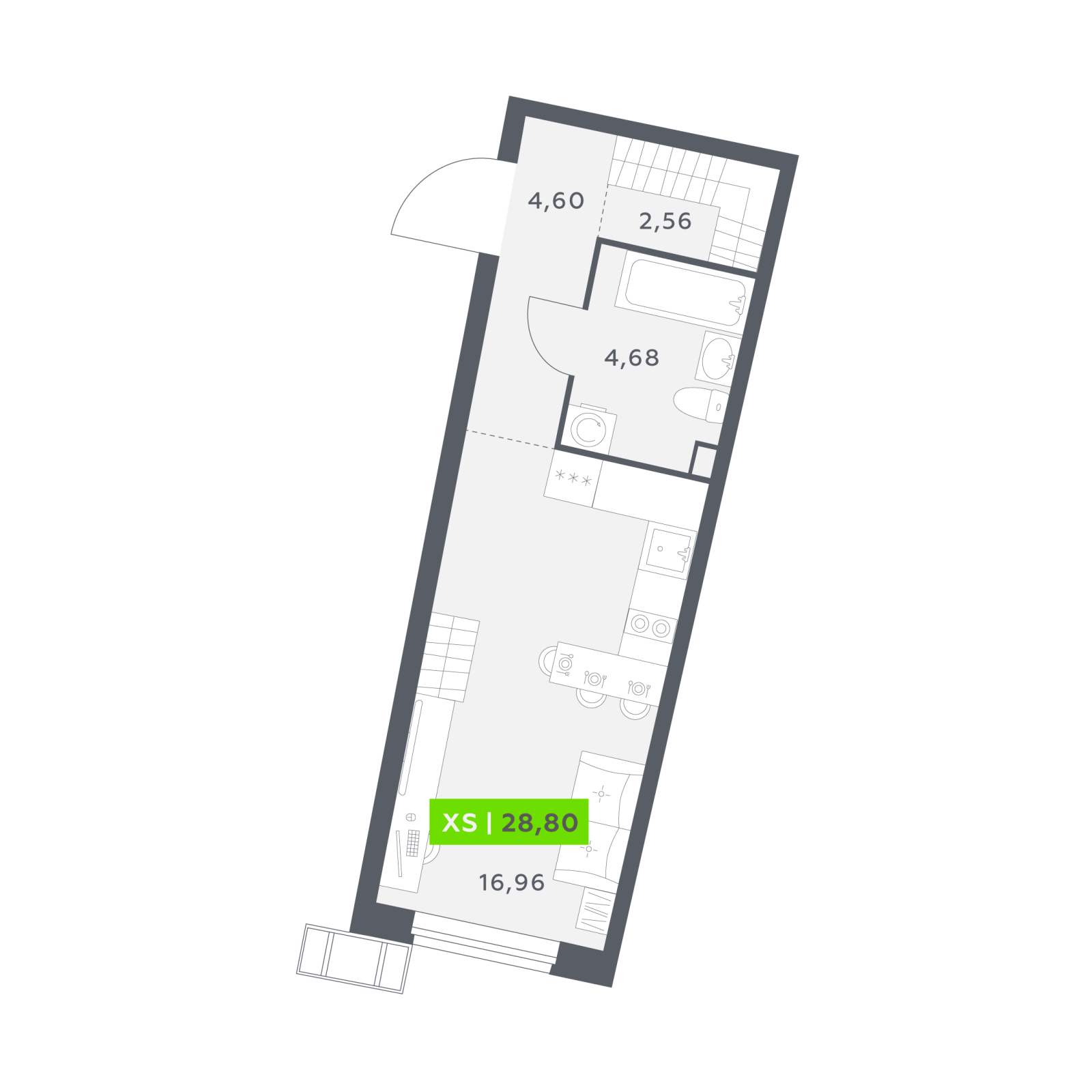 Планировка: студия, 28,8 м²