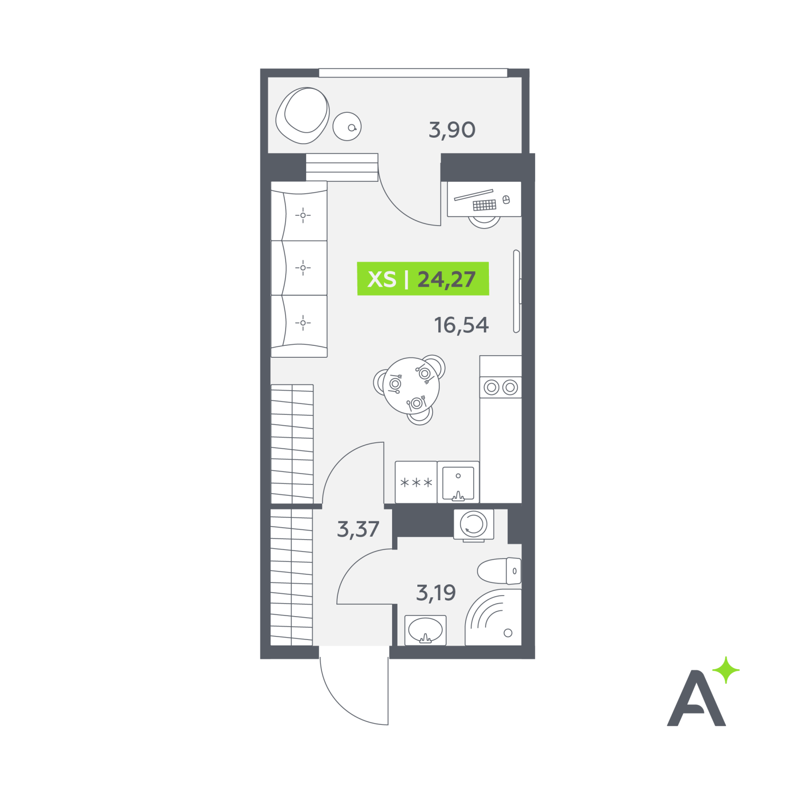 Планировка: студия, 24,3 м²