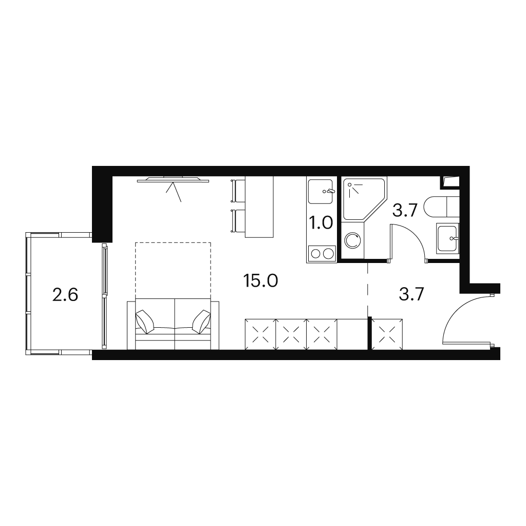 Планировка: студия, 26,0 м²