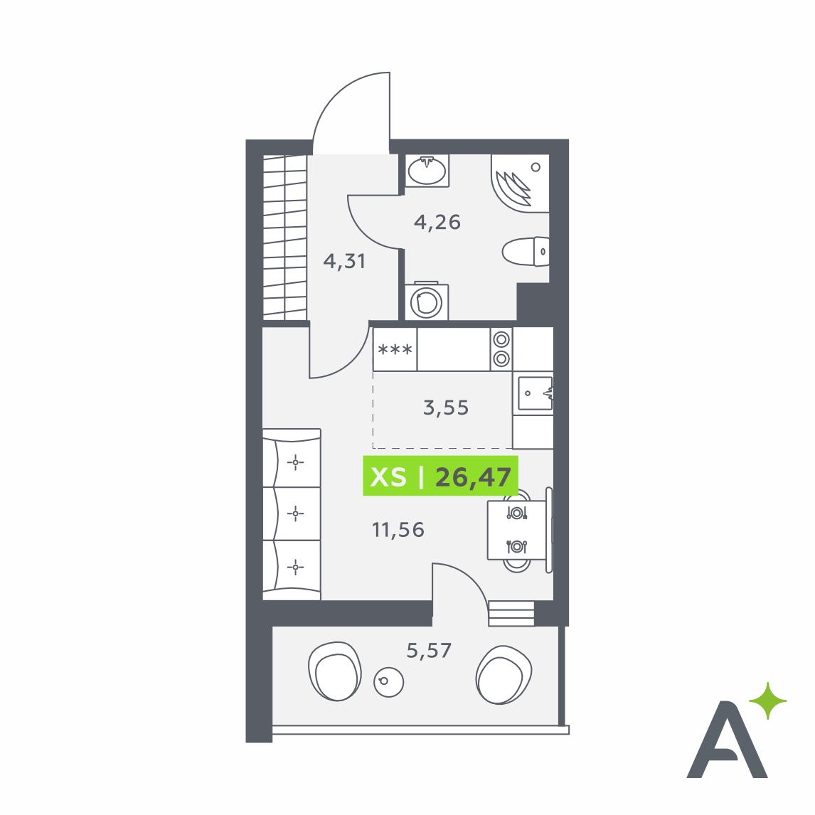 Планировка: студия, 26,5 м²