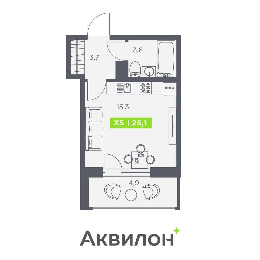 Планировка: студия, 25,1 м²