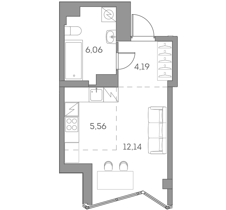 Планировка: студия, 28,0 м²