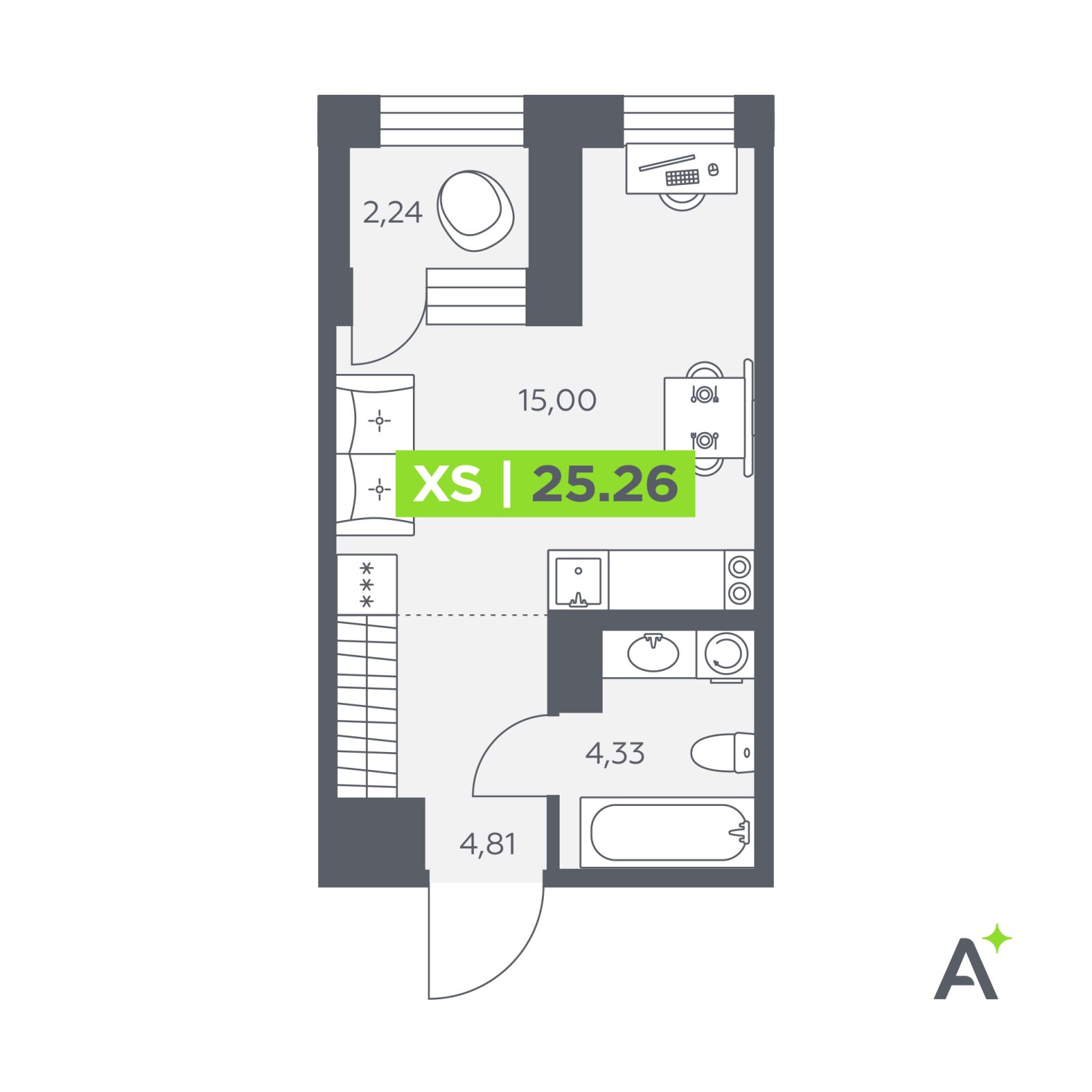 Планировка: студия, 25,3 м²