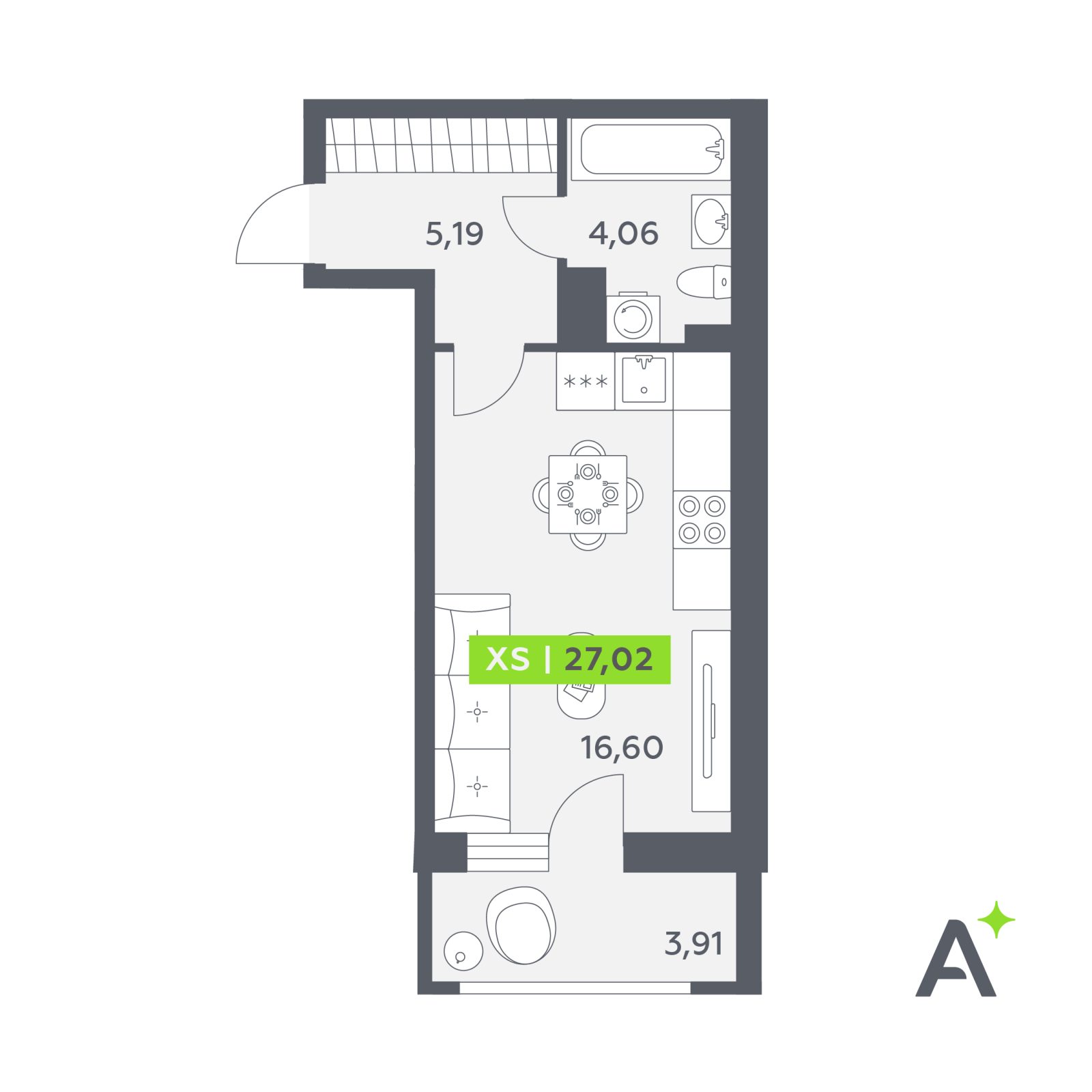 Планировка: студия, 27,0 м²