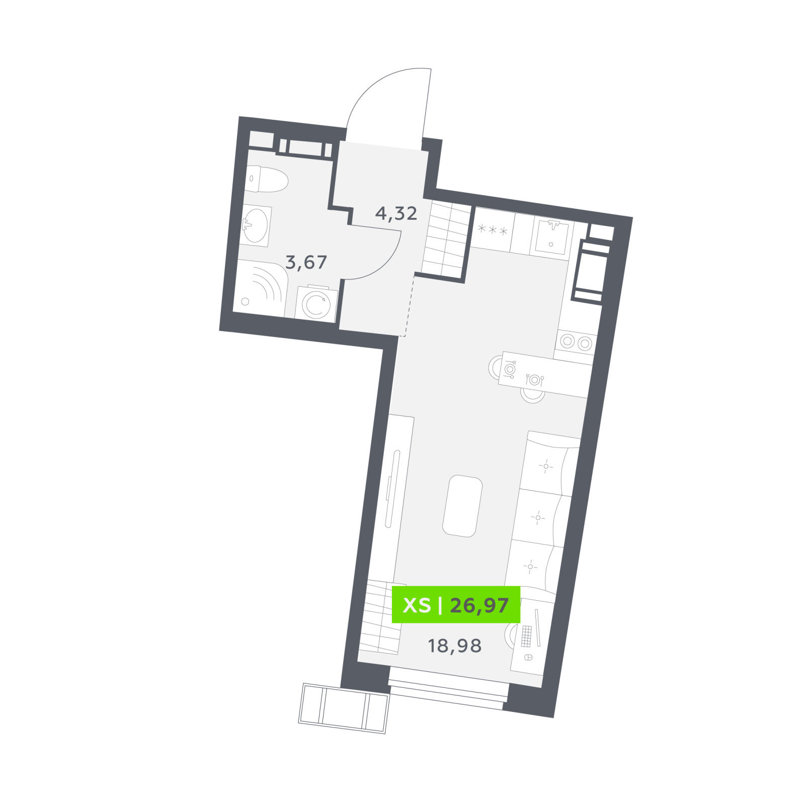 Планировка: студия, 27,0 м²