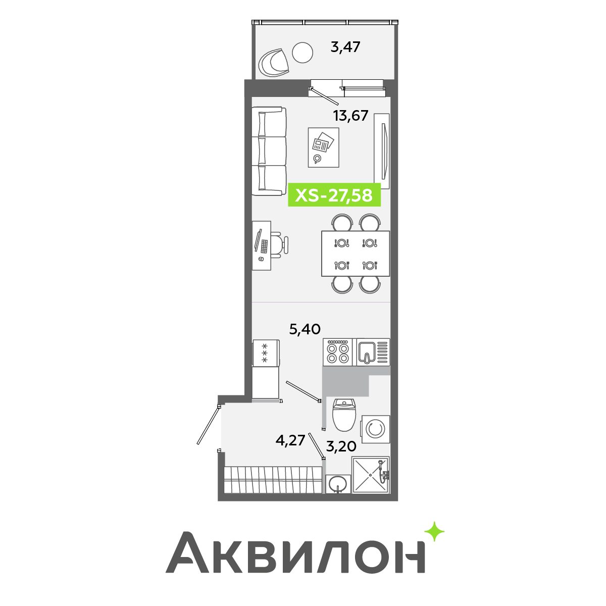 Планировка: студия, 27,6 м²