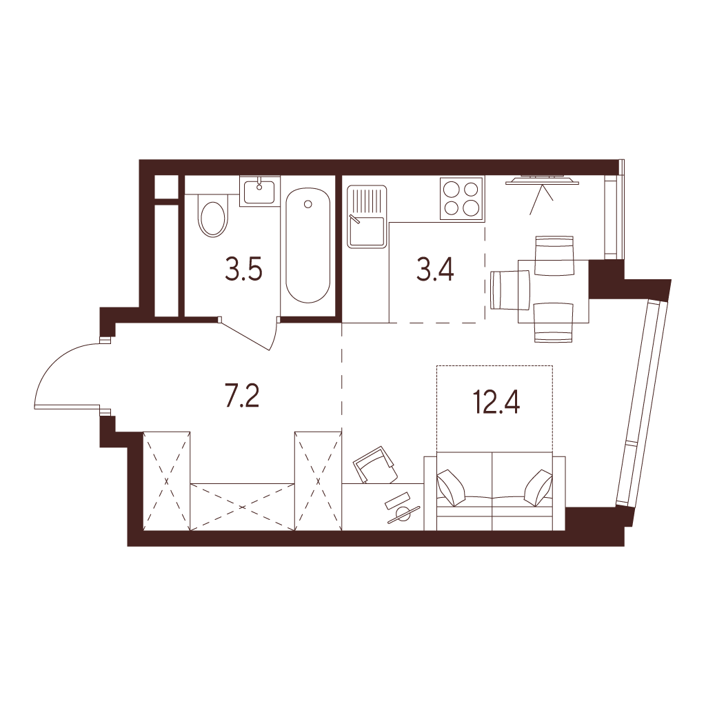 Планировка: студия, 26,5 м²