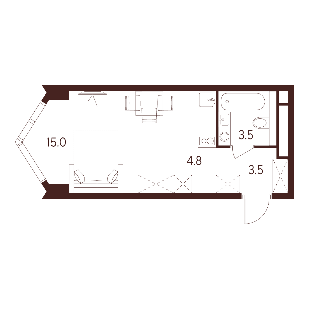 Планировка: студия, 26,8 м²