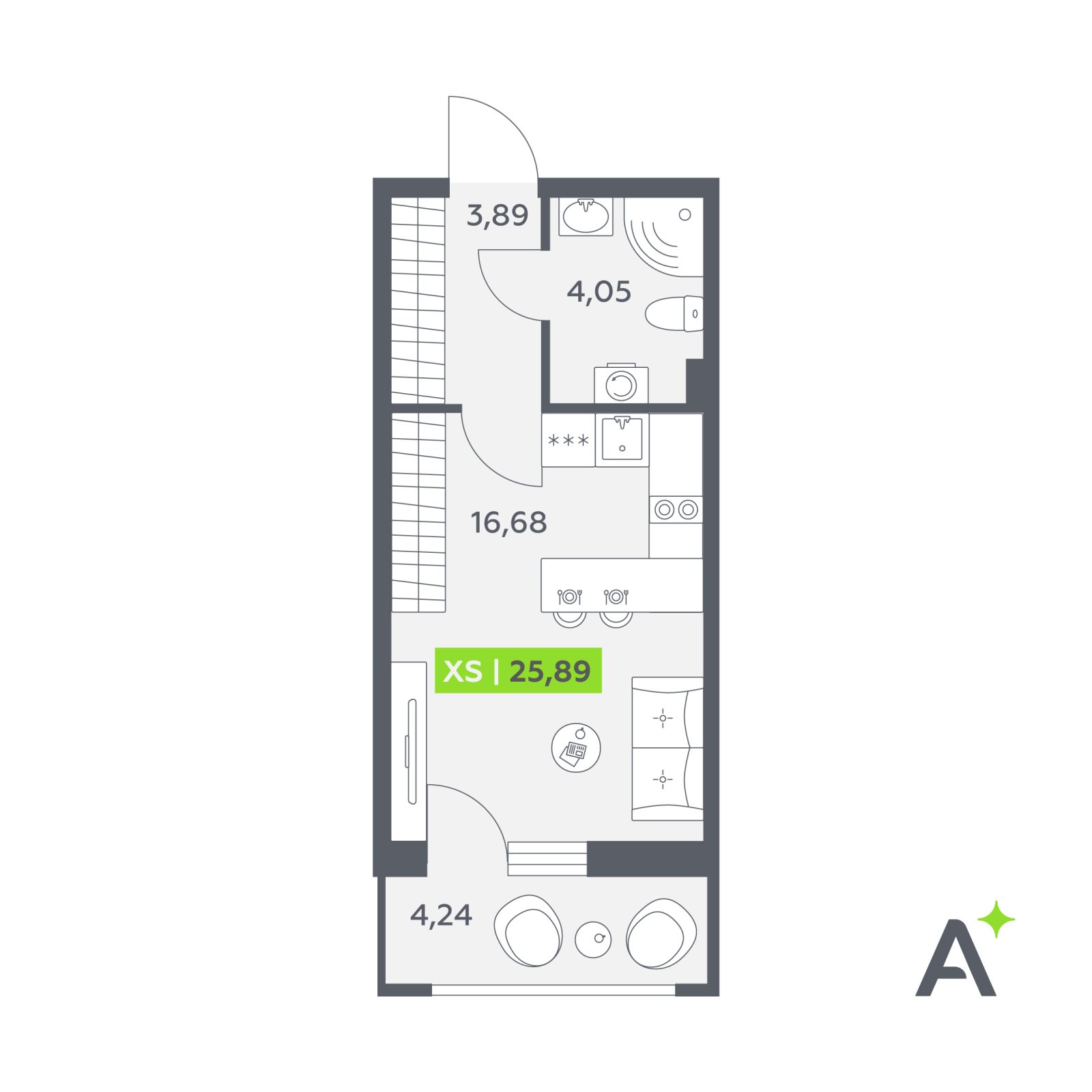 Планировка: студия, 25,9 м²