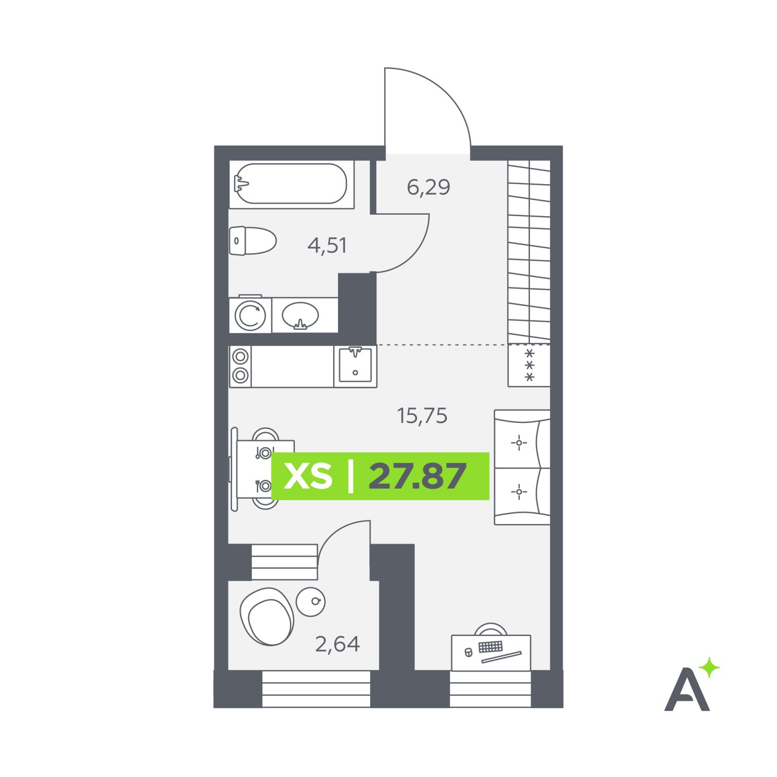 Планировка: студия, 27,9 м²