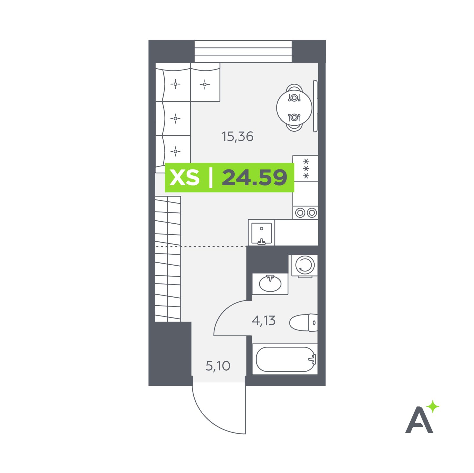 Планировка: студия, 24,6 м²